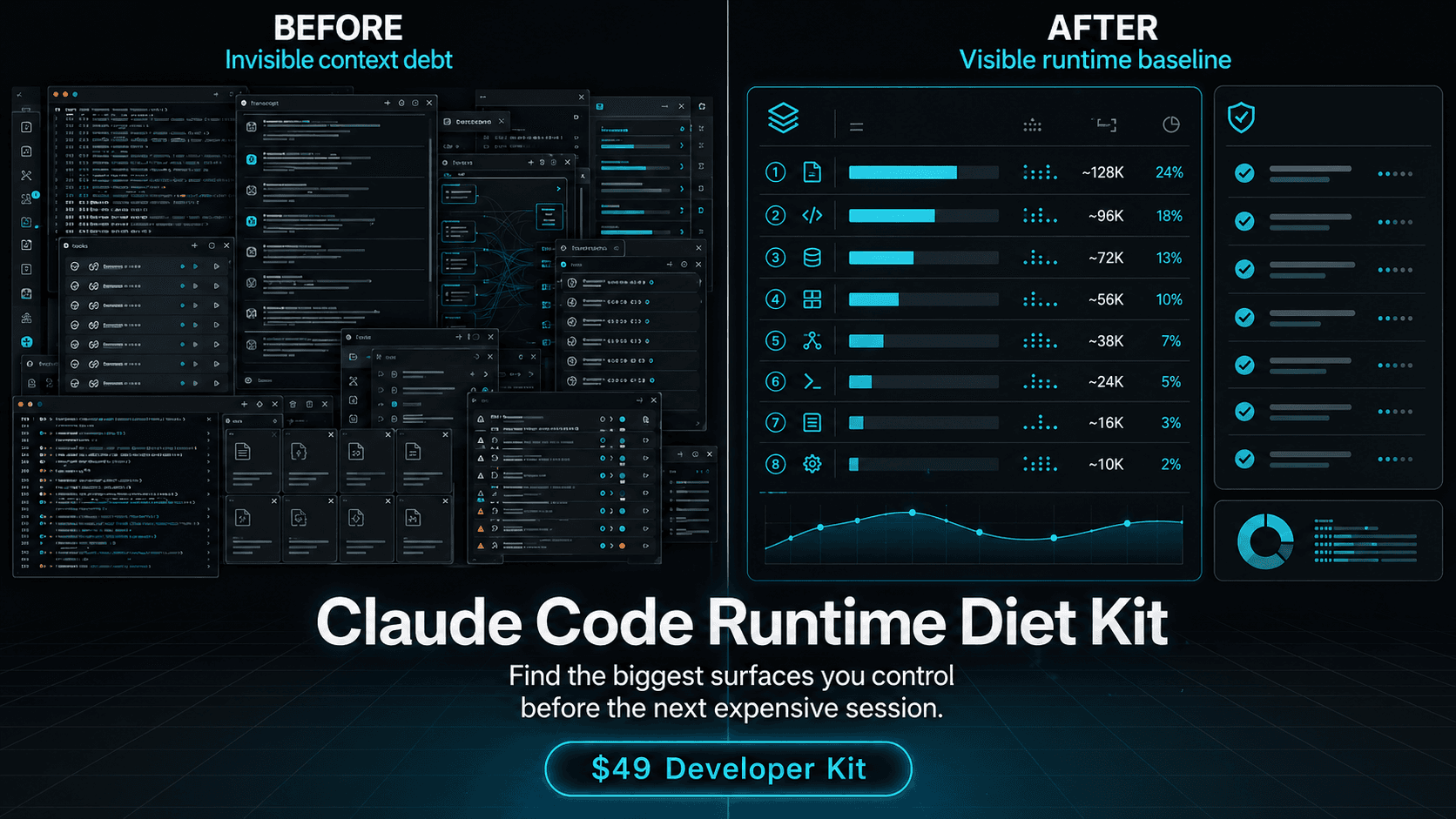 Before and after Runtime Diet — visible context surfaces comparison